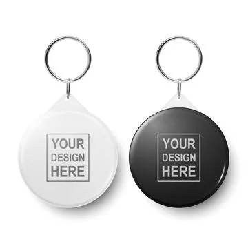 Vector 3d Realistic Blank White and Black Round Keychain with Ring and Chain for Stock Illustration