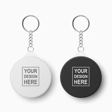 Vector 3d Realistic Blank White Round Keychain with Ring and Chain for Key Stock Illustration