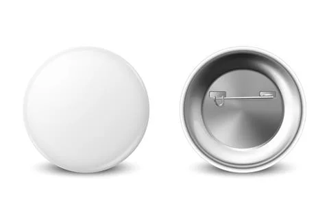 Vector 3d Realistic Blank White Round Button Badge Set Closeup Isolated on a Stock Illustration