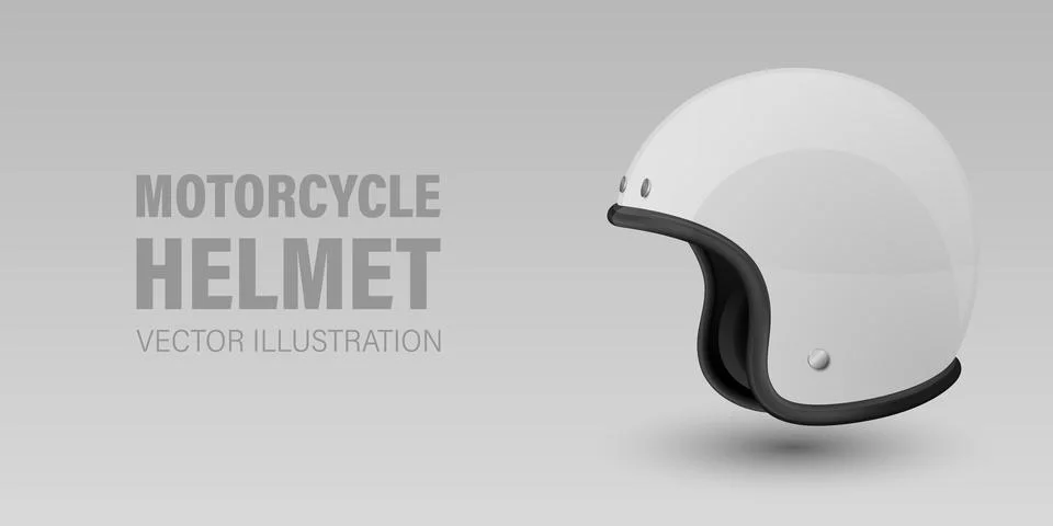 Vector 3d Realistic Blank White Glossy Classic Vintage Open-Face Motorbike Stock Illustration