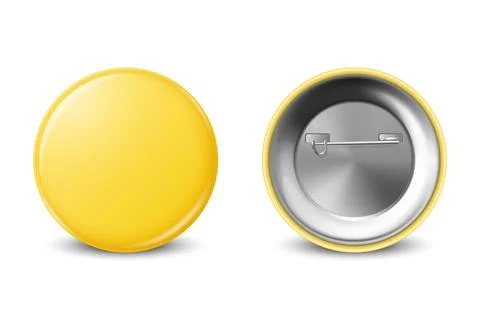 Vector 3d Realistic Blank Yellow Round Button Badge Set Closeup Isolated on a Stock Illustration