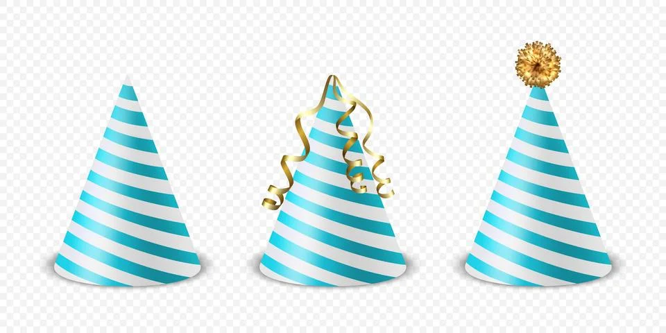 Vector 3d Realistic Blue and White Birthday Party Hat Icon Set Isolated. Party Stock Illustration