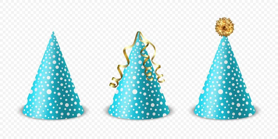 Vector 3d Realistic Blue and White Birthday Party Hat Icon Set Isolated. Party Stock Illustration