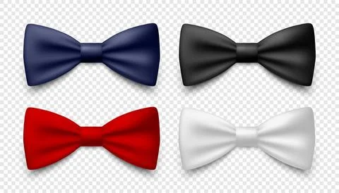 Vector 3d Realistic Blue, Black, Red, White Bow Tie Icon Set Closeup Isolated Stock Illustration