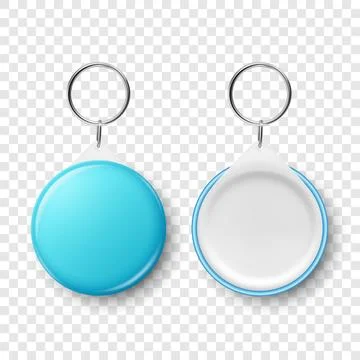 Vector 3d Realistic Blue Blank Round Button Badge with Ring Holder Closeup Stock Illustration