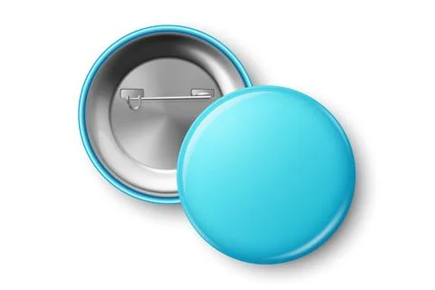 Vector 3d Realistic Blue Blank Round Button Badge Closeup, Isolated. ID Badge Stock Illustration