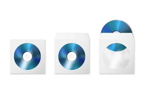 Vector 3d Realistic Blue CD, DVD with Paper Cover, Envelope, Case Isolated. CD Stock Illustration
