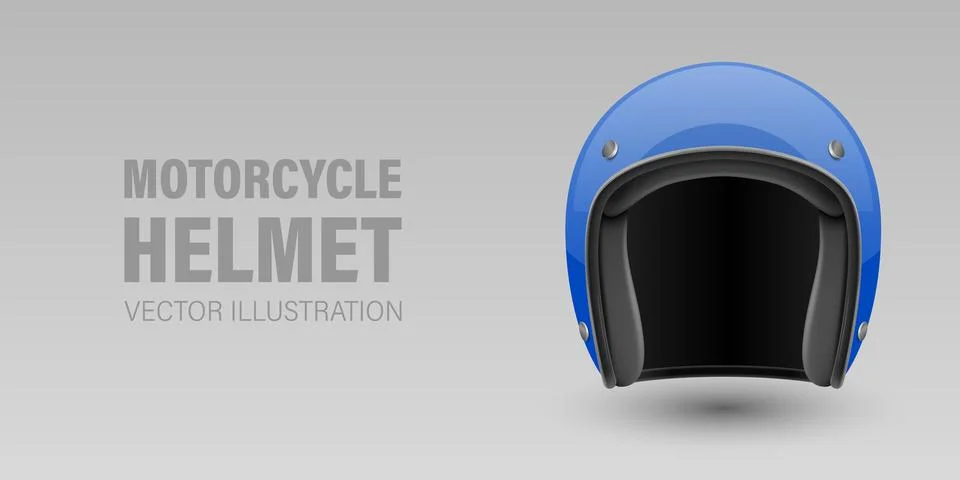 Vector 3D Realistic Blue Classic Vintage Open-Face Motorbike Helmet. Glossy Stock Illustration