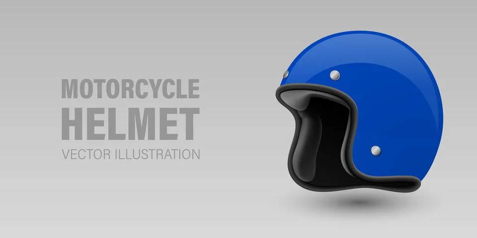 Vector 3D Realistic Blue Classic Vintage Open-Face Motorbike Helmet. Glossy Stock Illustration