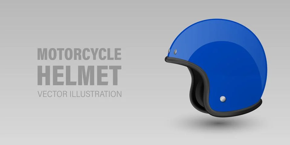Vector 3D Realistic Blue Classic Vintage Open-Face Motorbike Helmet. Glossy Illustrazione stock