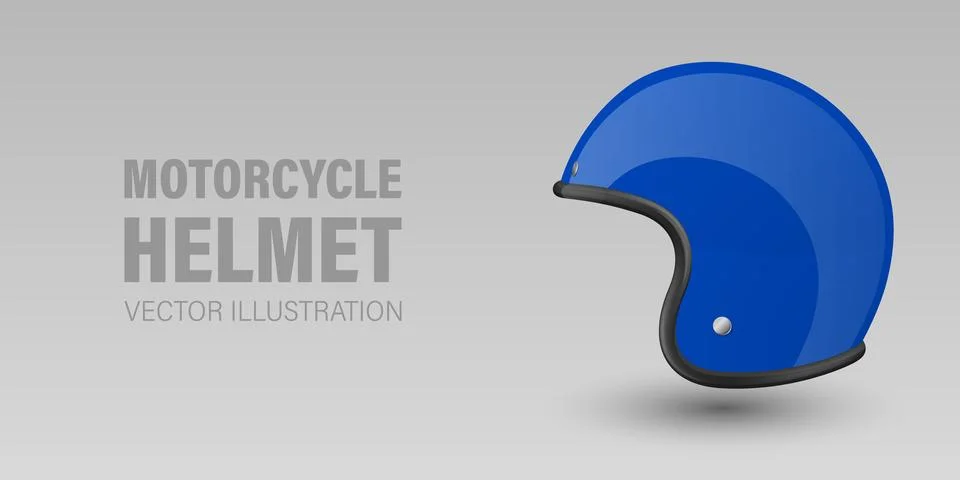Vector 3D Realistic Blue Classic Vintage Open-Face Motorbike Helmet. Glossy Stock Illustration