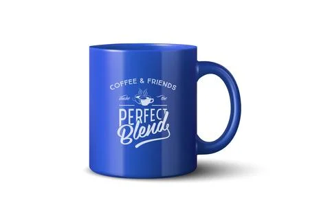 Vector 3d Realistic Blue Coffee Mug Mockup with Vintage Typography Print Illustration