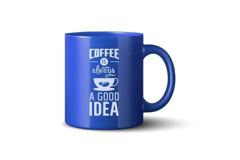 Vector 3d Realistic Blue Coffee Mug Mockup with Vintage Typography Print Illustration