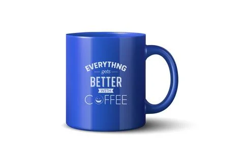 Vector 3d Realistic Blue Coffee Mug Mockup with Vintage Typography Print. C.. イラスト素材