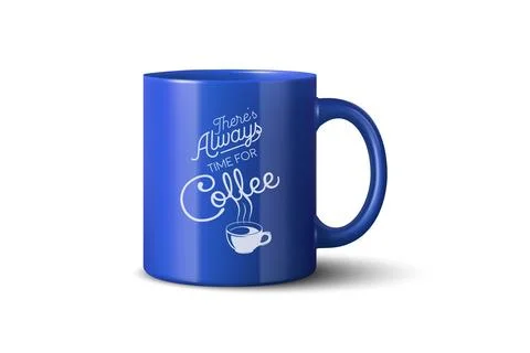 Vector 3d Realistic Blue Coffee Mug Mockup with Vintage Typography Print. Cer Stock-Illustration