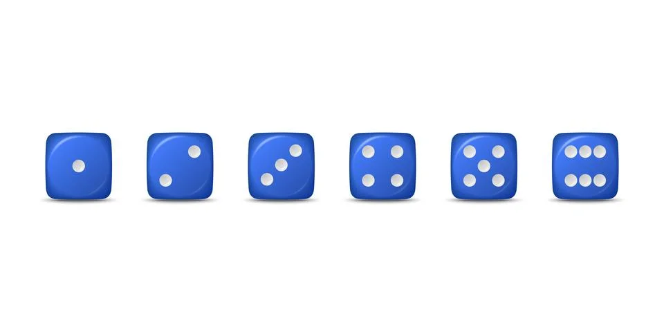 Vector 3d Realistic Blue Game Dice Icon Set Closeup Isolated. Game Cubes for Stock Illustration