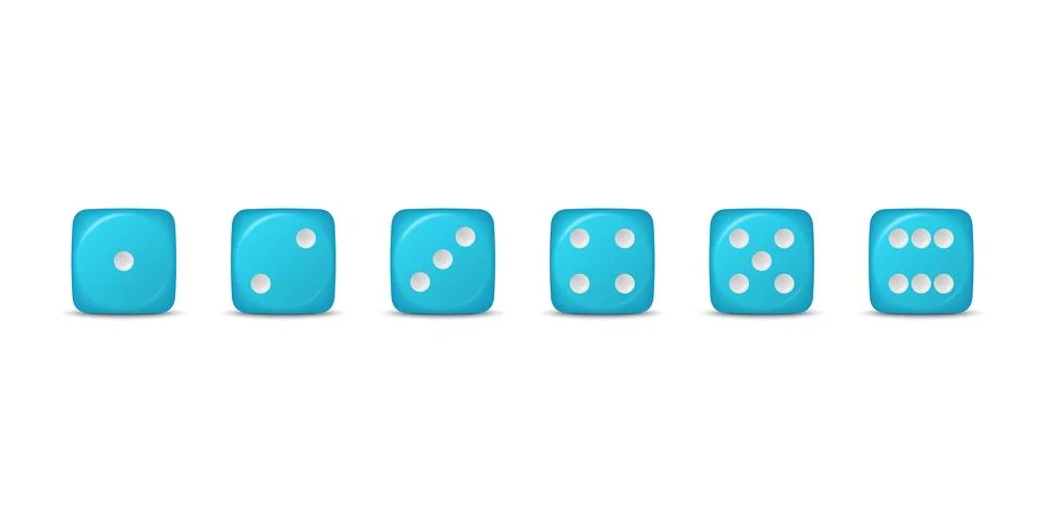 Vector 3d Realistic Blue Game Dice Icon Set Closeup Isolated. Game Cubes for Illustrazione stock