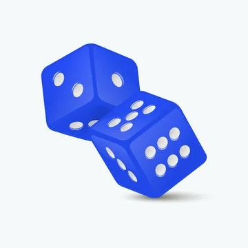 Vector 3d Realistic Blue Game Dice with White Dots Set Closeup Isolated on White Stock Illustration