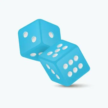 Vector 3d Realistic Blue Game Dice with White Dots Set Closeup Isolated on White Illustrazione stock
