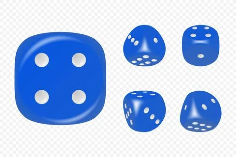 Vector 3d Realistic Blue Game Dice with White Dots Set in Different Positions Illustrazione stock
