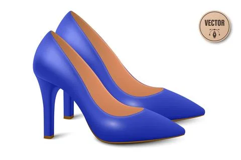 Vector 3d Realistic Blue High Heels Pair. Realistic Women s Shoes with Stiletto Ilustração Stock