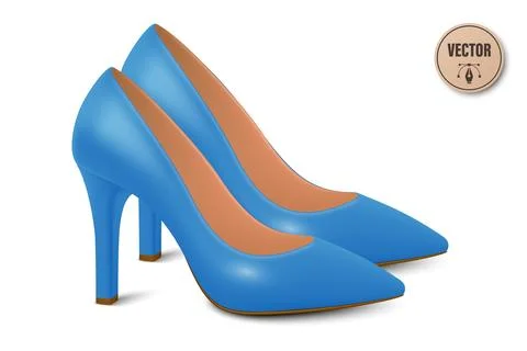 Vector 3d Realistic Blue High Heels Pair. Realistic Women s Shoes with Stiletto Stock Illustration