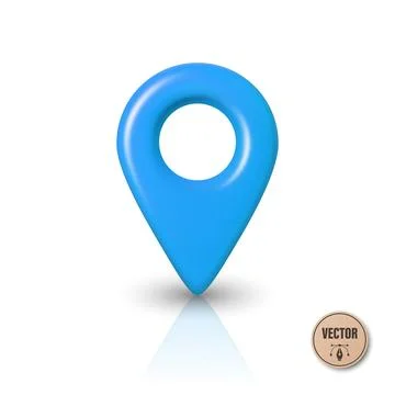 Vector 3d Realistic Blue Map Pin Location Marker Icon for Navigation, GPS Stock Illustration