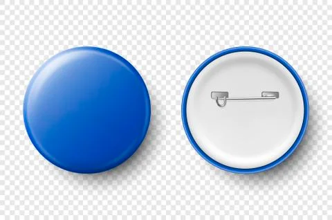 Vector 3d Realistic Blue Metal, Plastic Blank Button Badge Icon Set Isolated on Stock Illustration