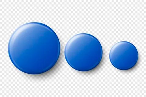 Vector 3d Realistic Blue Metal, Plastic Blank Button Badge Set Different Sizes 스톡 일러스트