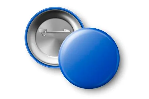 Vector 3d Realistic Blue Metal, Plastic Blank Button Badge Icon Set Isolated on Illustrazione stock