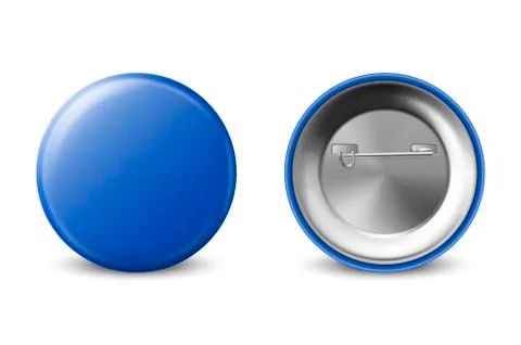 Vector 3d Realistic Blue Metal, Plastic Blank Button Badge Icon Set Isolated on Illustrazione stock