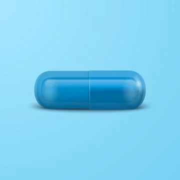 Vector 3d Realistic Blue Pharmaceutical Medical Pill, Capsule, Tablet on Blue Stock-Illustration