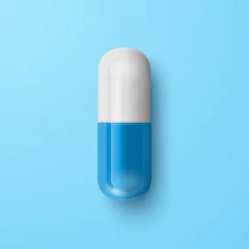 Vector 3d Realistic Blue Pharmaceutical Medical Pill, Capsule, Tablet on Blue Stock-Illustration