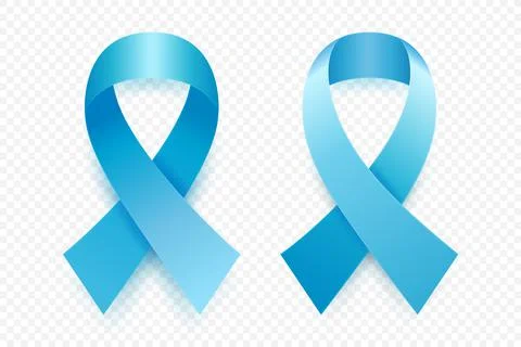 Vector 3d Realistic Blue Ribbon Set. Prostate Cancer Awareness Symbol Closeup Stock Illustration