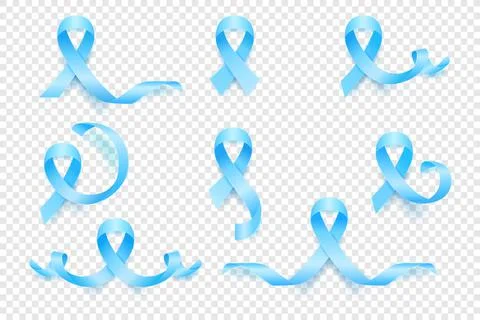 Vector 3d Realistic Blue Ribbon Set. Prostate Cancer Awareness Symbol Closeup Stock Illustration