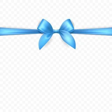 Vector 3d Realistic Blue Silk or Satin Gift Ribbon and Bow for Greeting Cards Stock Illustration
