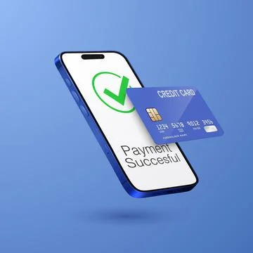 Vector 3d Realistic Blue Smartphone, Credit Card, Wi-Fi Successful Payment Stock Illustration