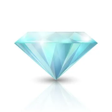 Vector 3d Realistic Blue Transparent Triangular Glowing Gemstone, Diamond Ilustração Stock