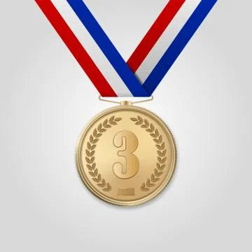 Vector 3d Realistic Bronze Award Medal with Color Ribbon Closeup Isolated on Stock Illustration