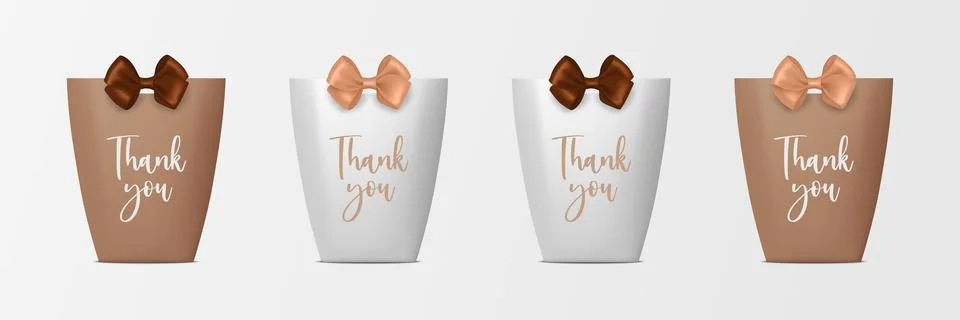 Vector 3d Realistic Brown and White Paper Gift Bag, Box for Birthday or Party Stock Illustration
