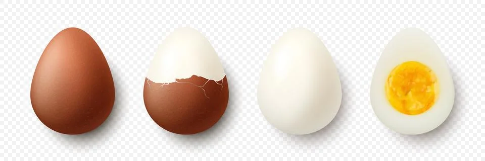 Vector 3d Realistic Brown Chicken Eggs. Textured Whole, Cracked Broken, Peeled Stock Illustration