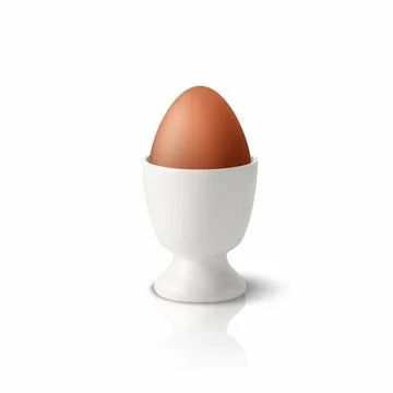 Vector 3d Realistic Brown Chicken Egg in a White Ceramic, Porcelain Boiled Egg Stock Illustration