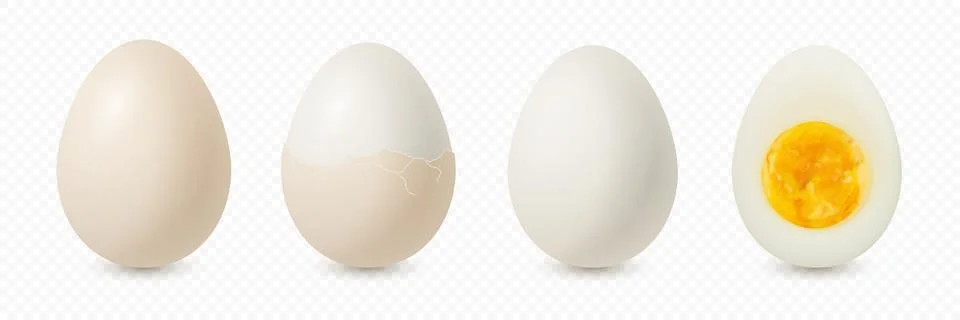 Vector 3d Realistic Brown Chicken Eggs. Textured Whole, Cracked Broken, Peeled Stock Illustration