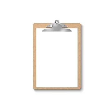 Vector 3d Realistic Brown Craft Clipboard with Blank Paper, Metal Clip Icon 스톡 일러스트