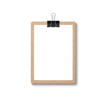 Vector 3d Realistic Brown Craft Clipboard with Blank Paper, Metal Clip Icon 스톡 일러스트