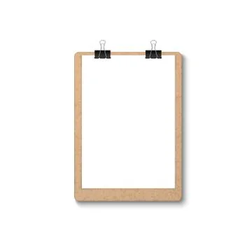 Vector 3d Realistic Brown Craft Clipboard with Blank Paper, Metal Clip Icon 스톡 일러스트