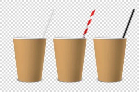 Vector 3d Realistic Brown Disposable Opened Blank Paper, Plastic Coffee, Tea Cup Stock-Illustration