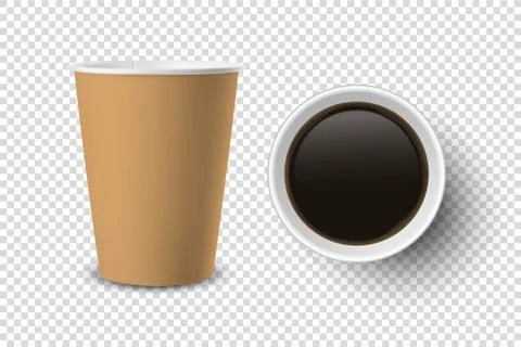 Vector 3d Realistic Brown Disposable Opened Paper, Plastic Coffee Cup for Drinks 스톡 일러스트