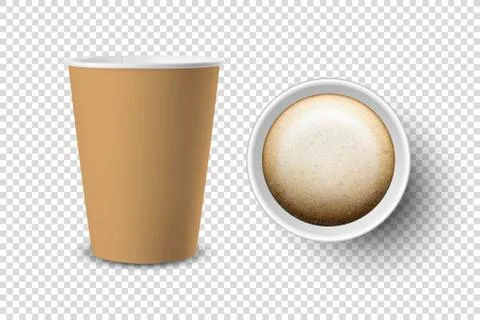 Vector 3d Realistic Brown Disposable Opened Paper, Plastic Coffee Cup for Drinks Illustrazione stock