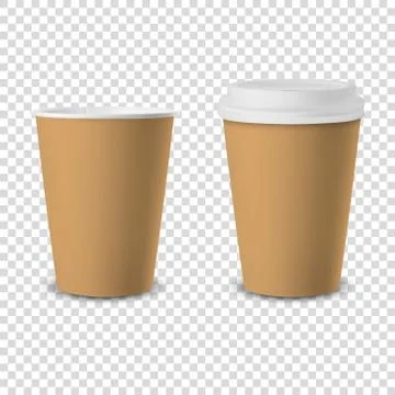 Vector 3d Realistic Brown Disposable Opened and Closed with White Lid Paper 스톡 일러스트